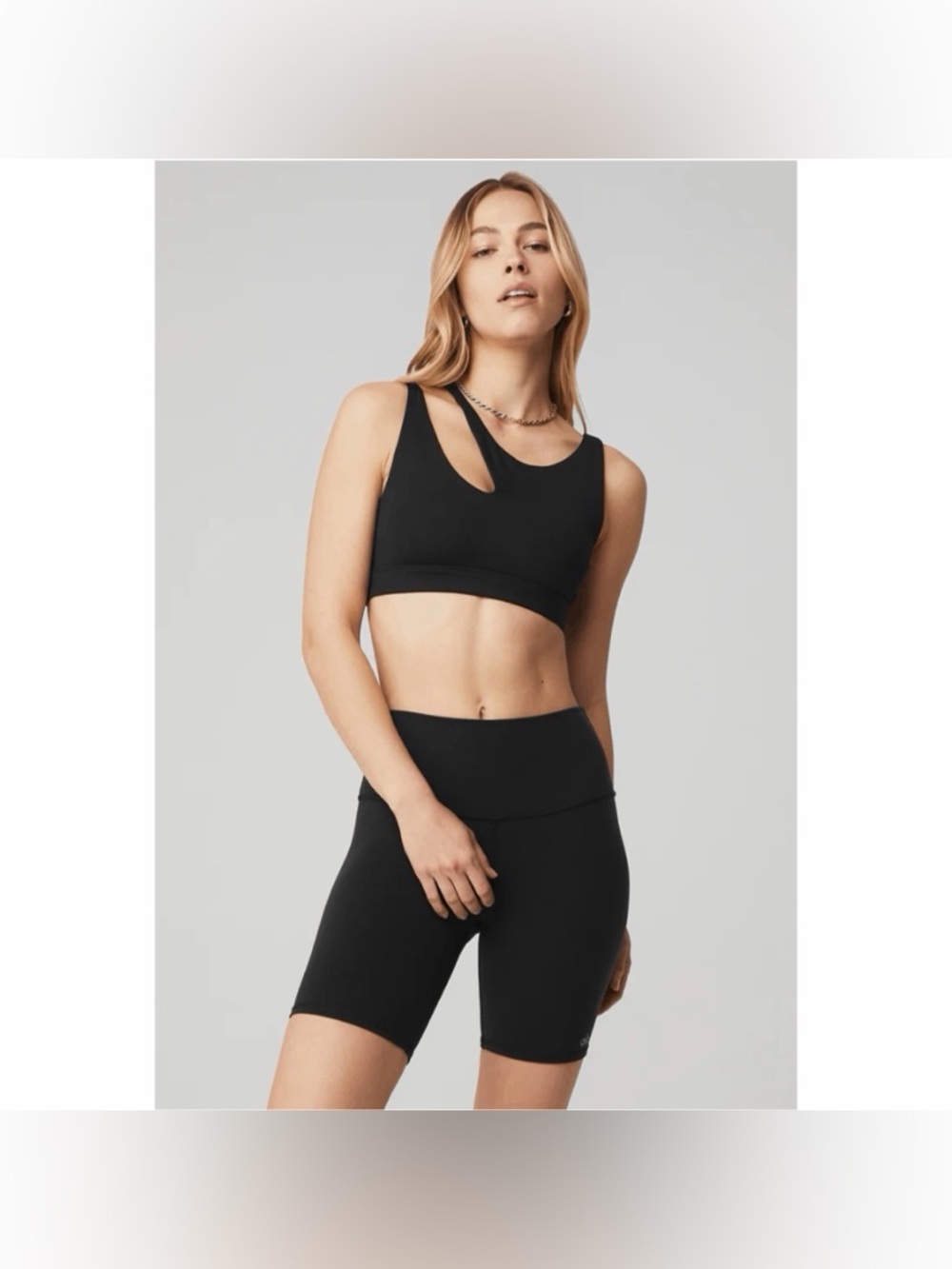Alo Yoga Peak Bra Asymmetrical Cutout Black Crop Top - Picture 5 of 6